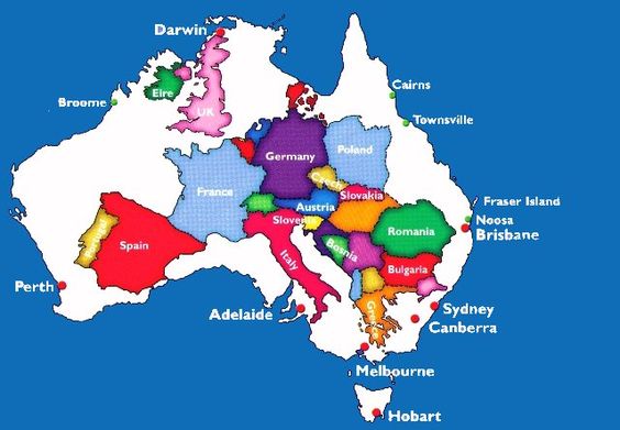 Australian land mass compared to Europe