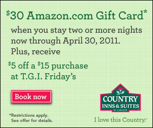 Country Inns & Suites promotion - receive a $30 Amazon Gift Card