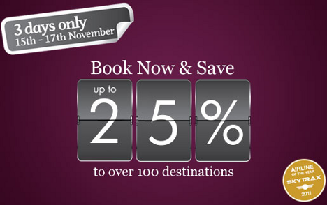 Qatar Airways sale - save up to 25% worldwide