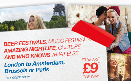 Travel from London to Paris, Amsterdam or Brussels from just £9