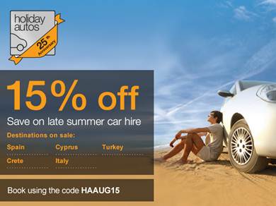 Holiday Autos 15% Off code for late summer car hire
