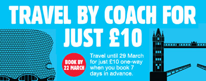 Travel by coach in the UK for just £10.00 with National Express